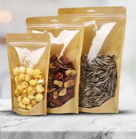 پاکت ایستاده یک طرف شفاف یک طرف طلایی زیپدار