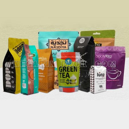 پاکت ایستاده یک طرف شفاف یک طرف طلایی زیپدار