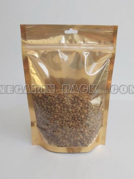 پاکت ایستاده یک طرف شفاف یک طرف طلایی زیپدار