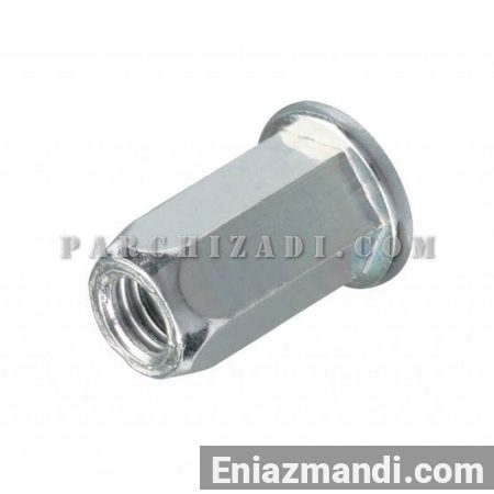 مهره پرچی فولادی شش گوشه سر فلنجی